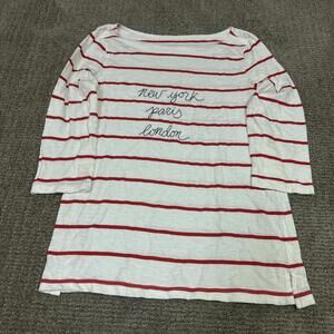 LOFT Top White Red Striped Long Sleeve Women’s Size XS